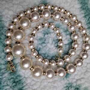 CHAMPAGNE GRADUATED FAUX PEARL & GOLD NECKLACE BY ISAAC MIZRAHI LIVE - QVC 30"